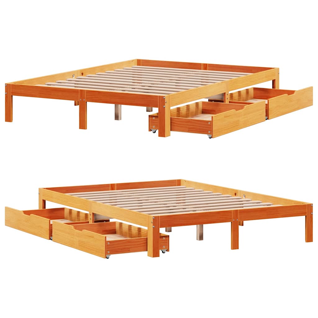 Bedframe met lades massief grenenhout wasbruin 120x190 cm is nu te koop bij PeponiXL, paradijselijk wonen!