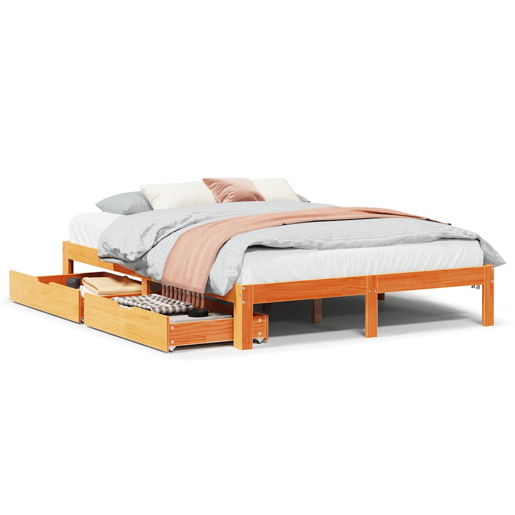 Bedframe met lades massief grenenhout wasbruin 135x190 cm is nu te koop bij PeponiXL, paradijselijk wonen!