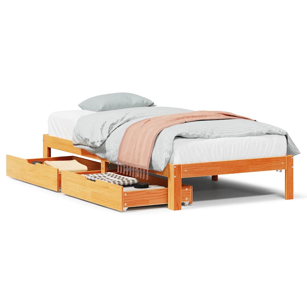 Bedframe met lades massief grenenhout wasbruin 100x200 cm is nu te koop bij PeponiXL, paradijselijk wonen!