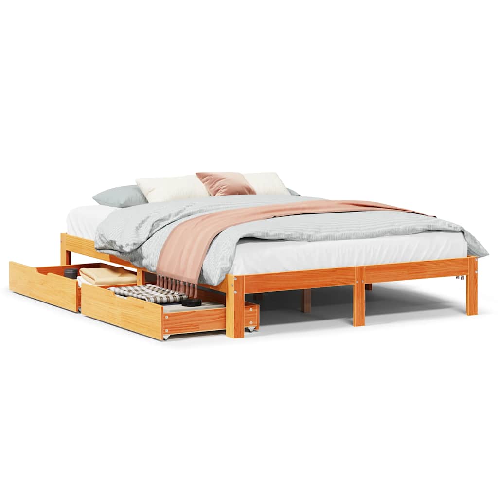 Bedframe met lades massief grenenhout wasbruin 140x200 cm is nu te koop bij PeponiXL, paradijselijk wonen!