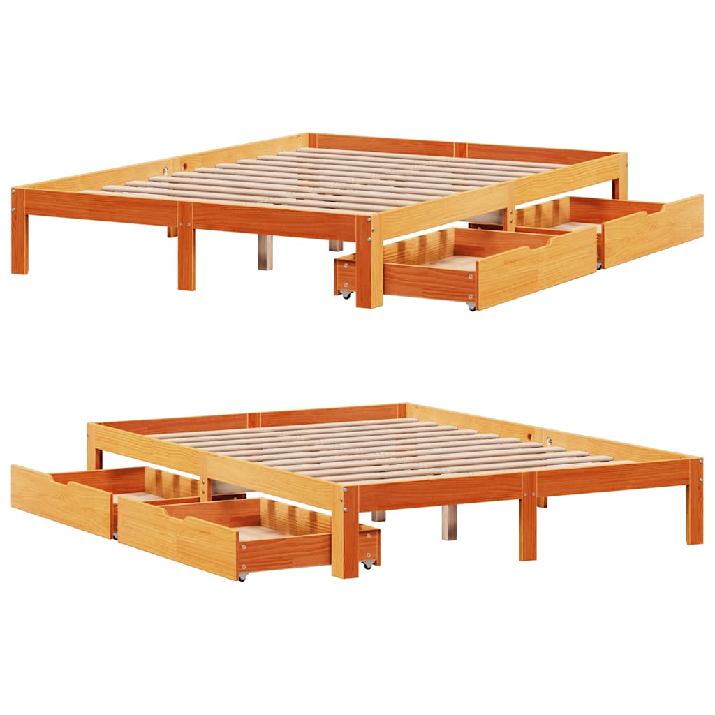 Bedframe met lades massief grenenhout wasbruin 140x200 cm is nu te koop bij PeponiXL, paradijselijk wonen!