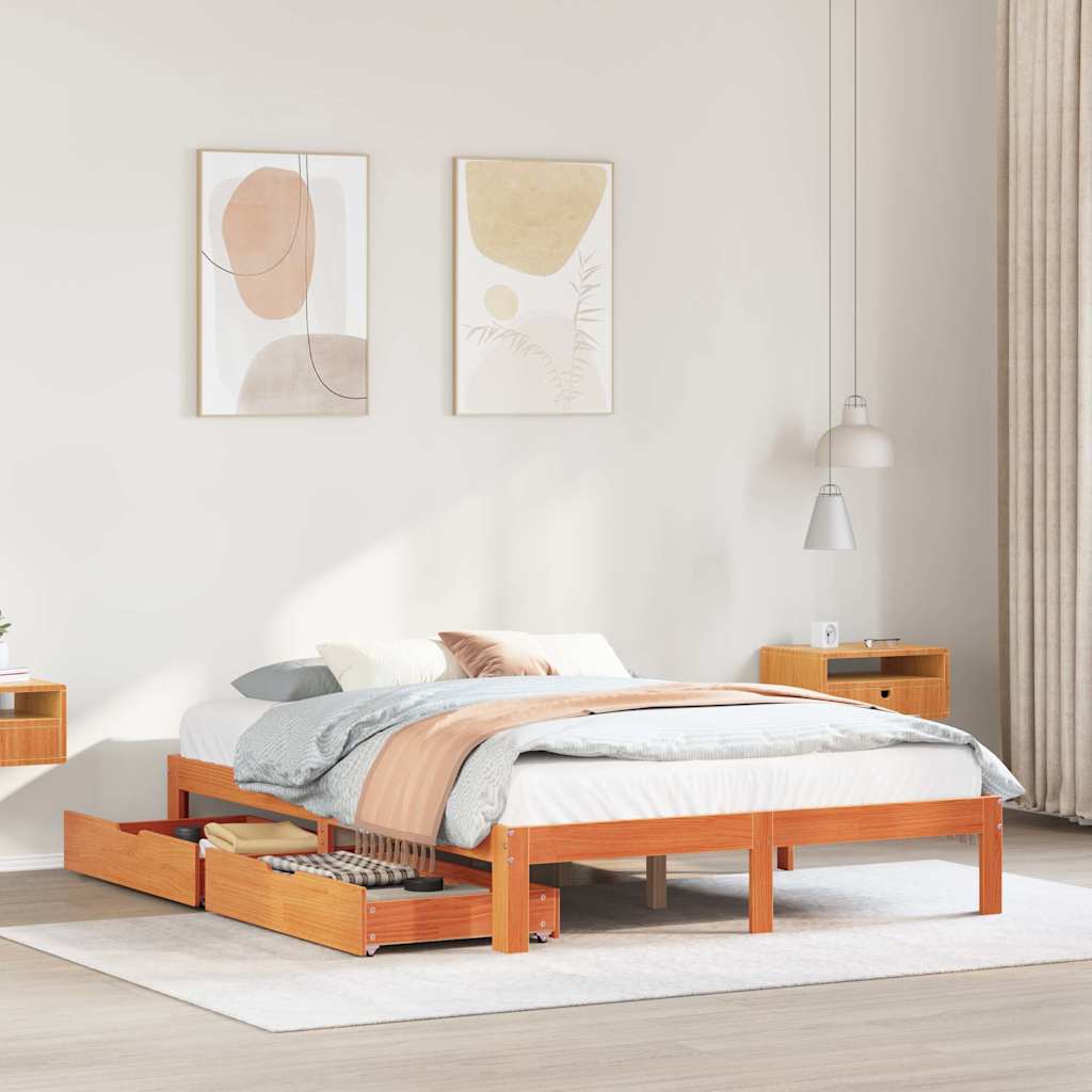 Bedframe met lades massief grenenhout wasbruin 140x200 cm is nu te koop bij PeponiXL, paradijselijk wonen!