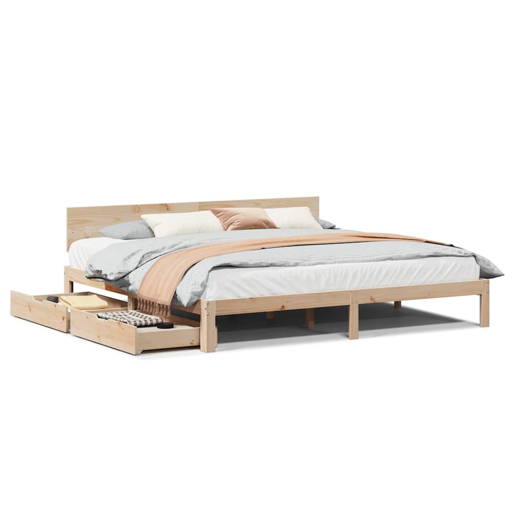 Bedframe met lades massief grenenhout 200x200 cm is nu te koop bij PeponiXL, paradijselijk wonen!