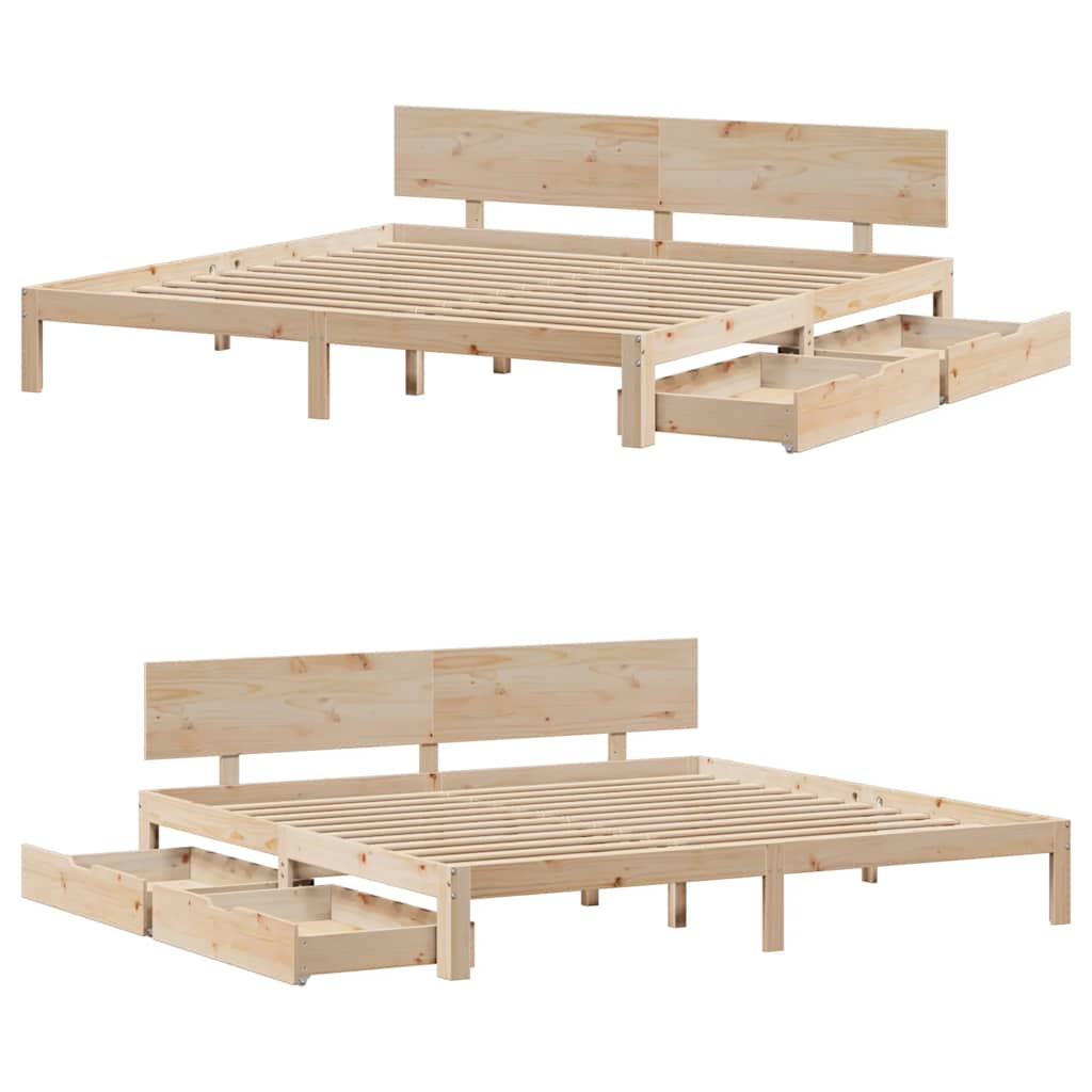 Bedframe met lades massief grenenhout 200x200 cm is nu te koop bij PeponiXL, paradijselijk wonen!