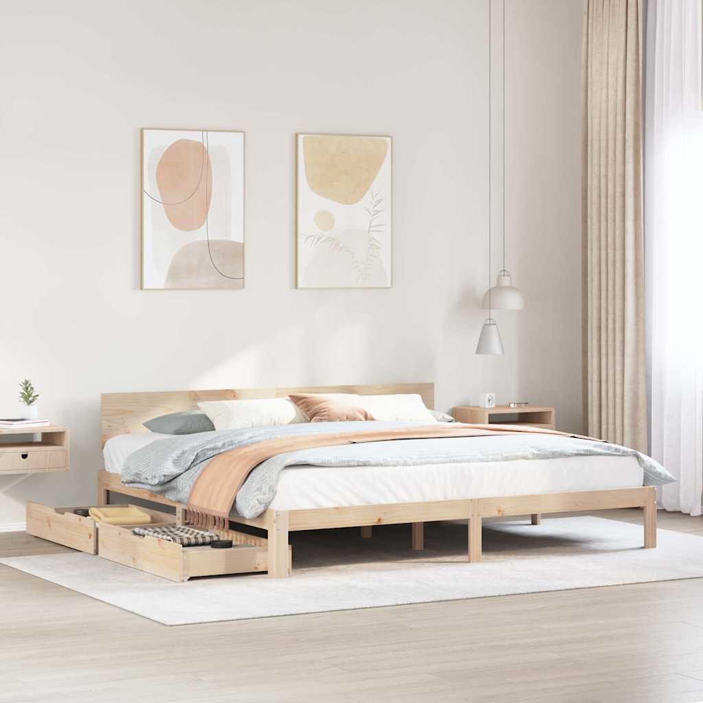 Bedframe met lades massief grenenhout 200x200 cm is nu te koop bij PeponiXL, paradijselijk wonen!