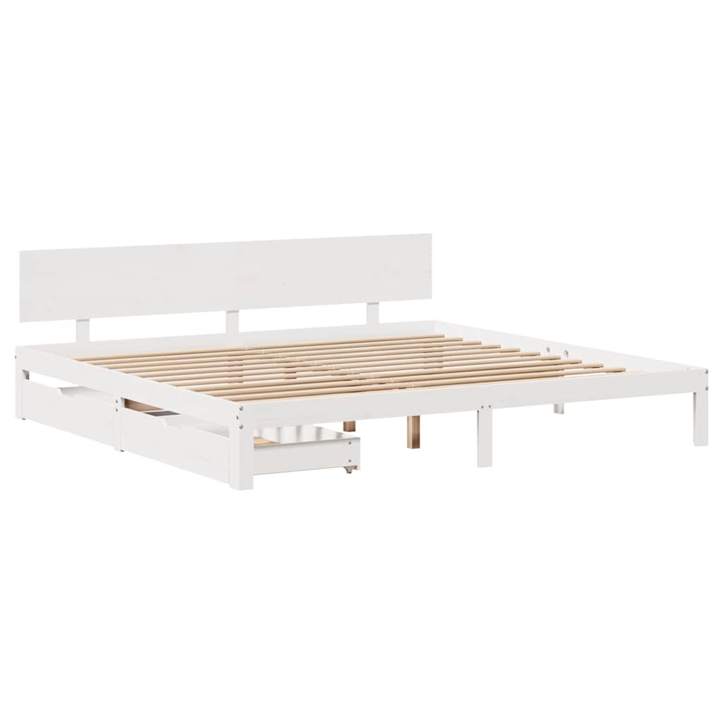 Bedframe met lades massief grenenhout wit 200x200 cm is nu te koop bij PeponiXL, paradijselijk wonen!