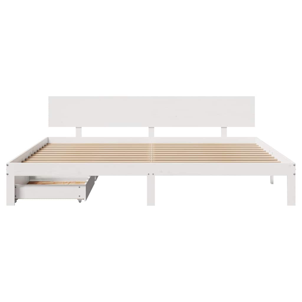 Bedframe met lades massief grenenhout wit 200x200 cm is nu te koop bij PeponiXL, paradijselijk wonen!