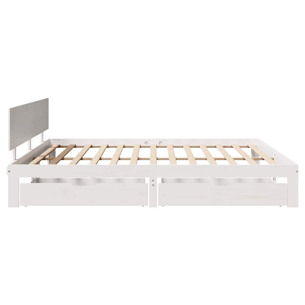 Bedframe met lades massief grenenhout wit 200x200 cm is nu te koop bij PeponiXL, paradijselijk wonen!