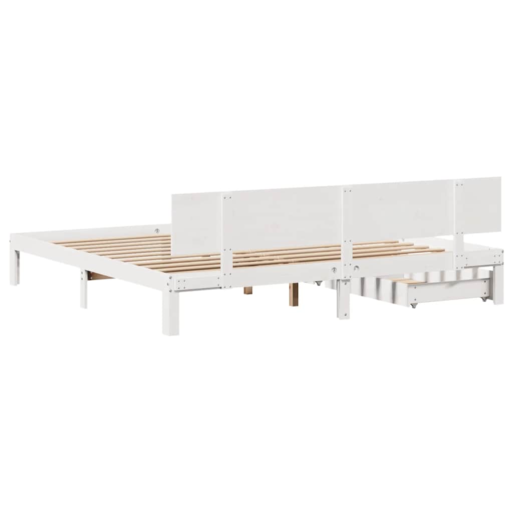 Bedframe met lades massief grenenhout wit 200x200 cm is nu te koop bij PeponiXL, paradijselijk wonen!