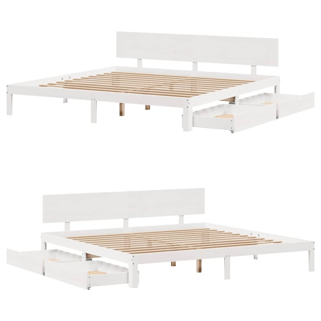 Bedframe met lades massief grenenhout wit 200x200 cm is nu te koop bij PeponiXL, paradijselijk wonen!