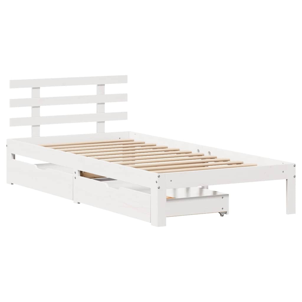 Bedframe met lades massief grenenhout wit 75x190 cm is nu te koop bij PeponiXL, paradijselijk wonen!