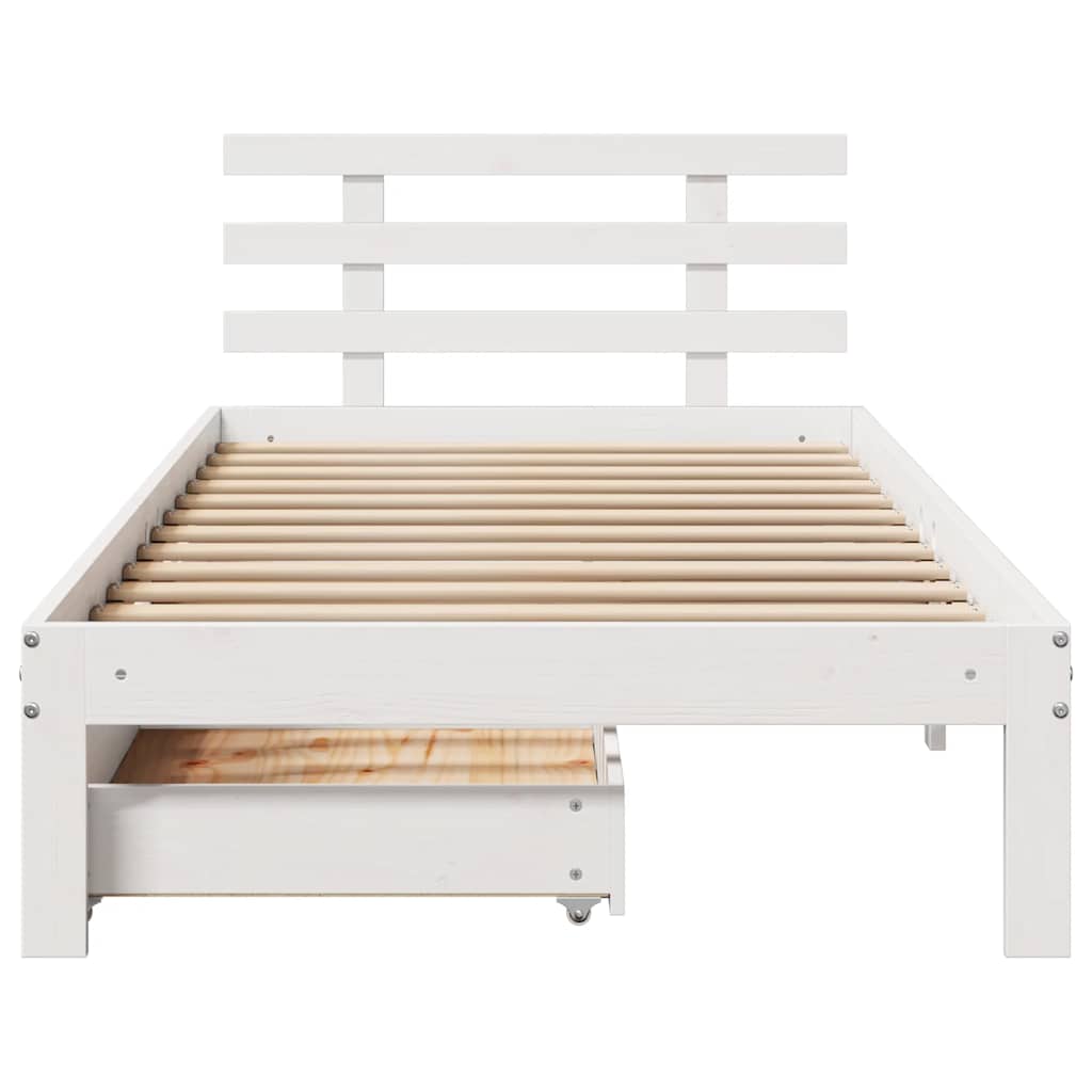 Bedframe met lades massief grenenhout wit 75x190 cm is nu te koop bij PeponiXL, paradijselijk wonen!