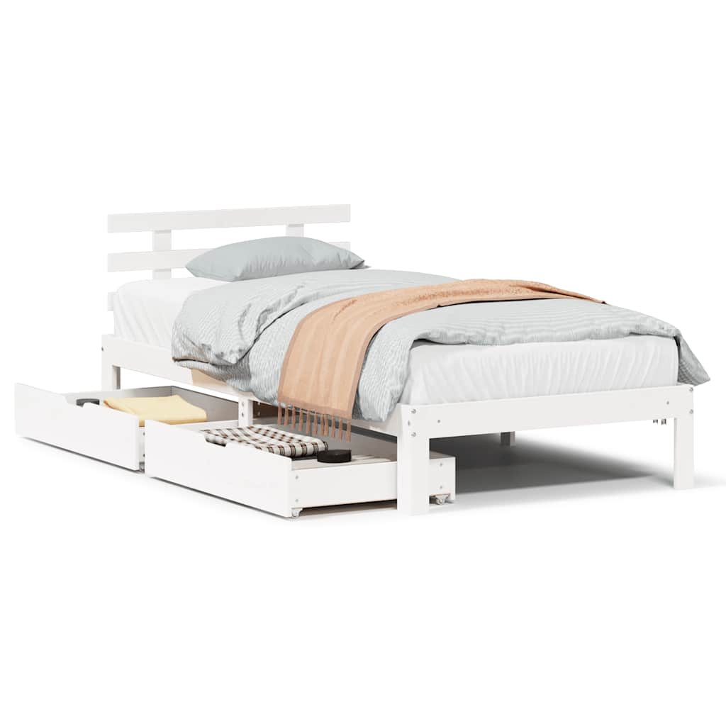Bedframe met lades massief grenenhout wit 90x190 cm is nu te koop bij PeponiXL, paradijselijk wonen!