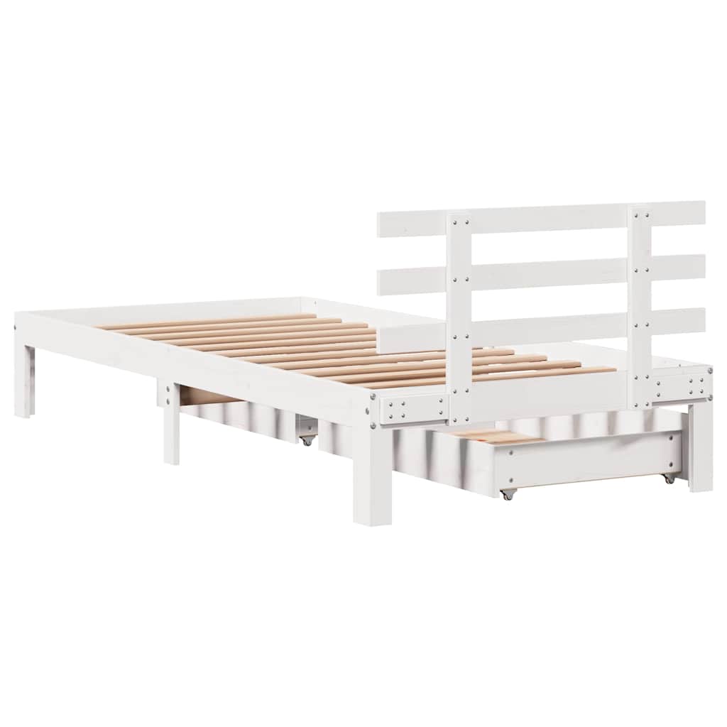 Bedframe met lades massief grenenhout wit 90x190 cm is nu te koop bij PeponiXL, paradijselijk wonen!