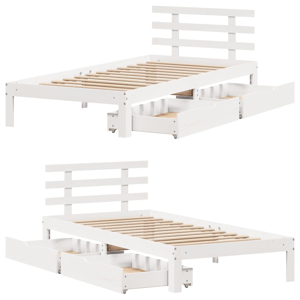 Bedframe met lades massief grenenhout wit 90x190 cm is nu te koop bij PeponiXL, paradijselijk wonen!