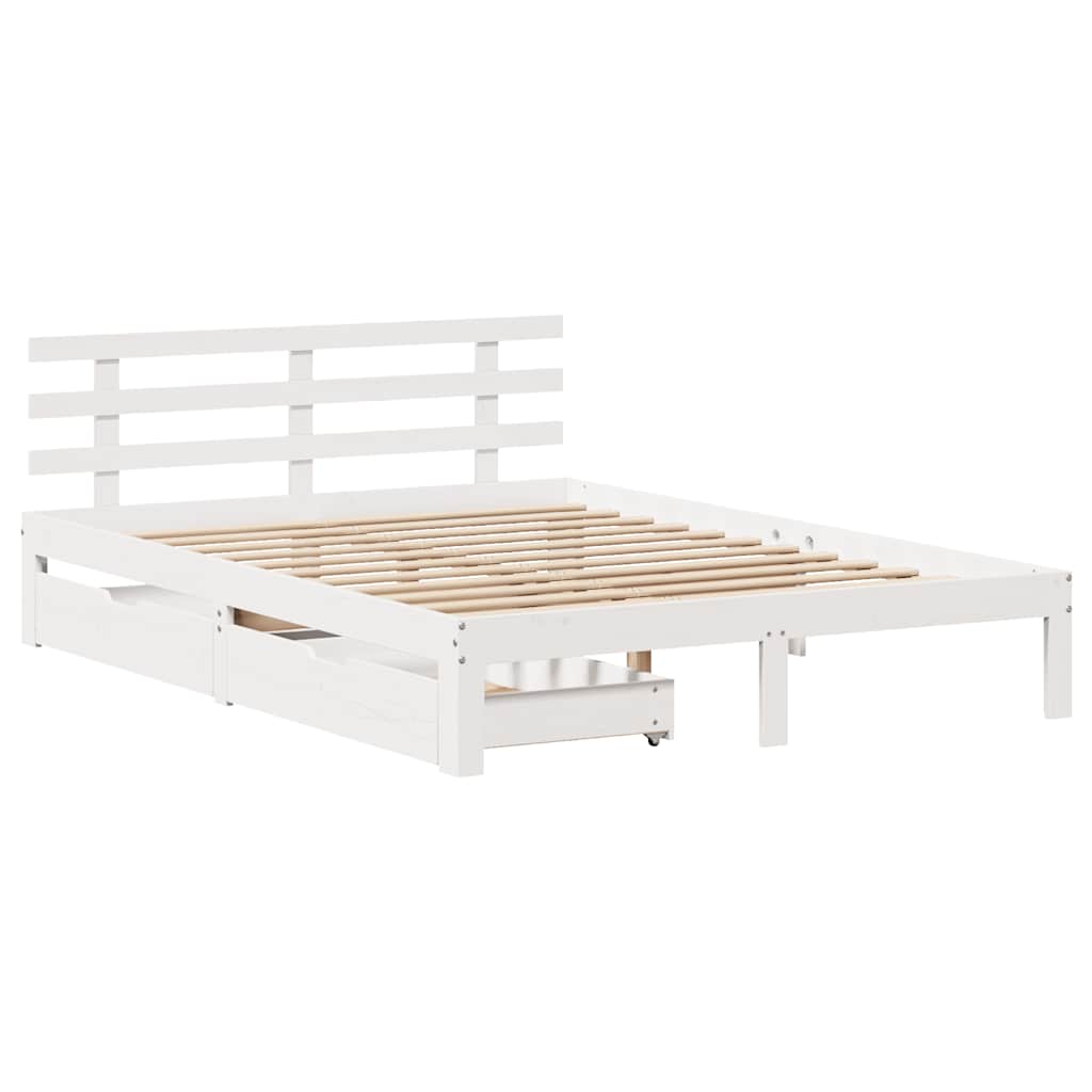 Bedframe met lades massief grenenhout wit 120x190 cm is nu te koop bij PeponiXL, paradijselijk wonen!