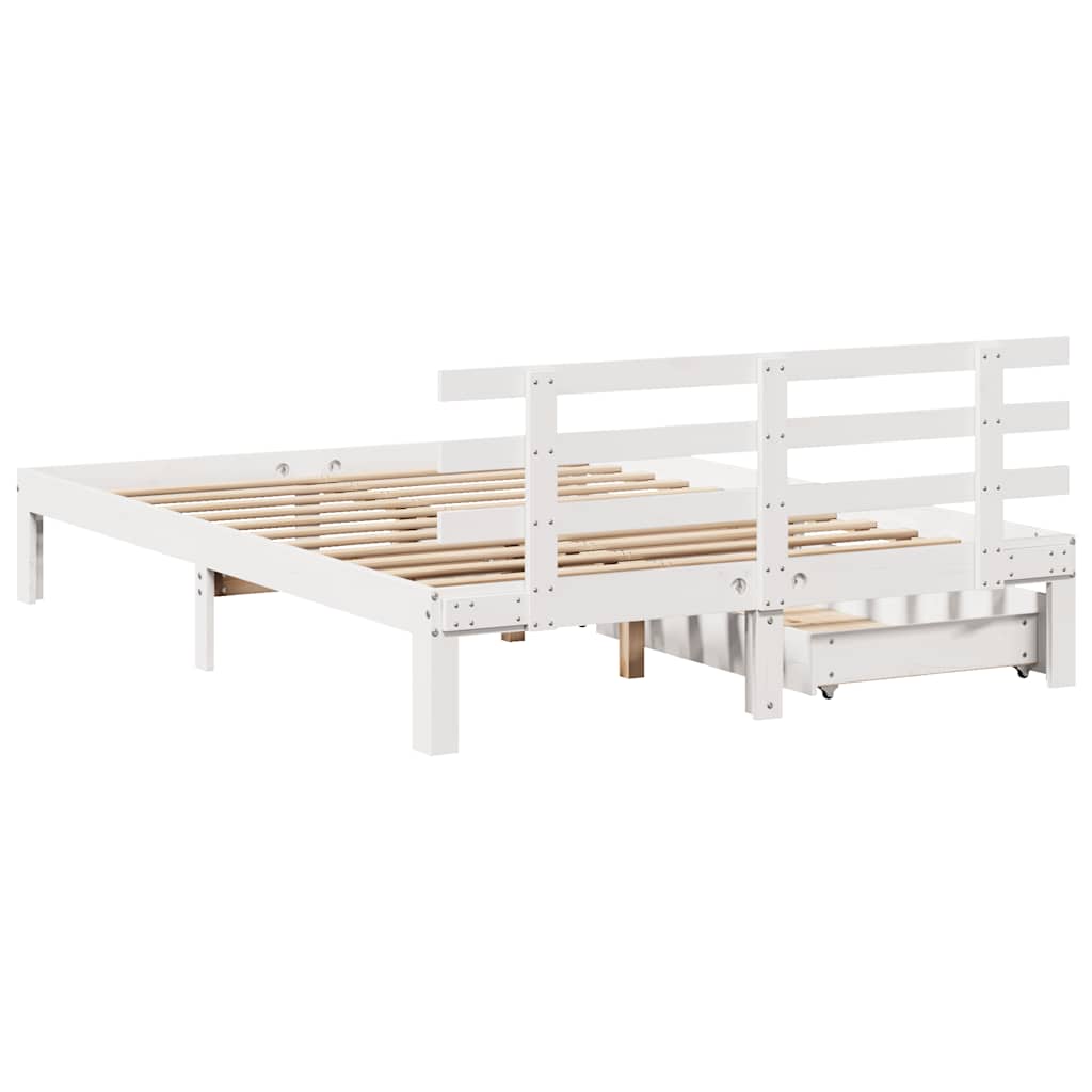 Bedframe met lades massief grenenhout wit 120x190 cm is nu te koop bij PeponiXL, paradijselijk wonen!