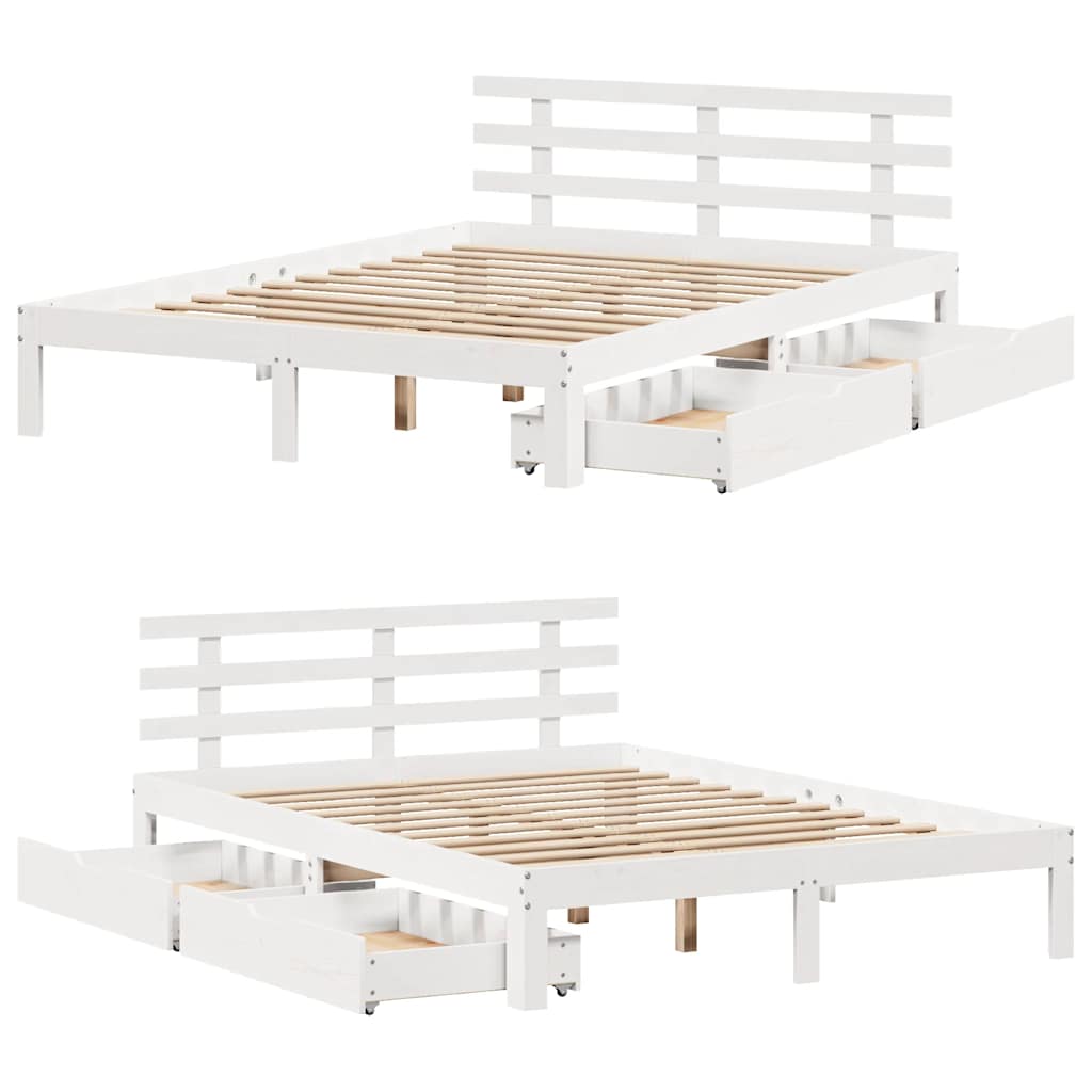 Bedframe met lades massief grenenhout wit 120x190 cm is nu te koop bij PeponiXL, paradijselijk wonen!