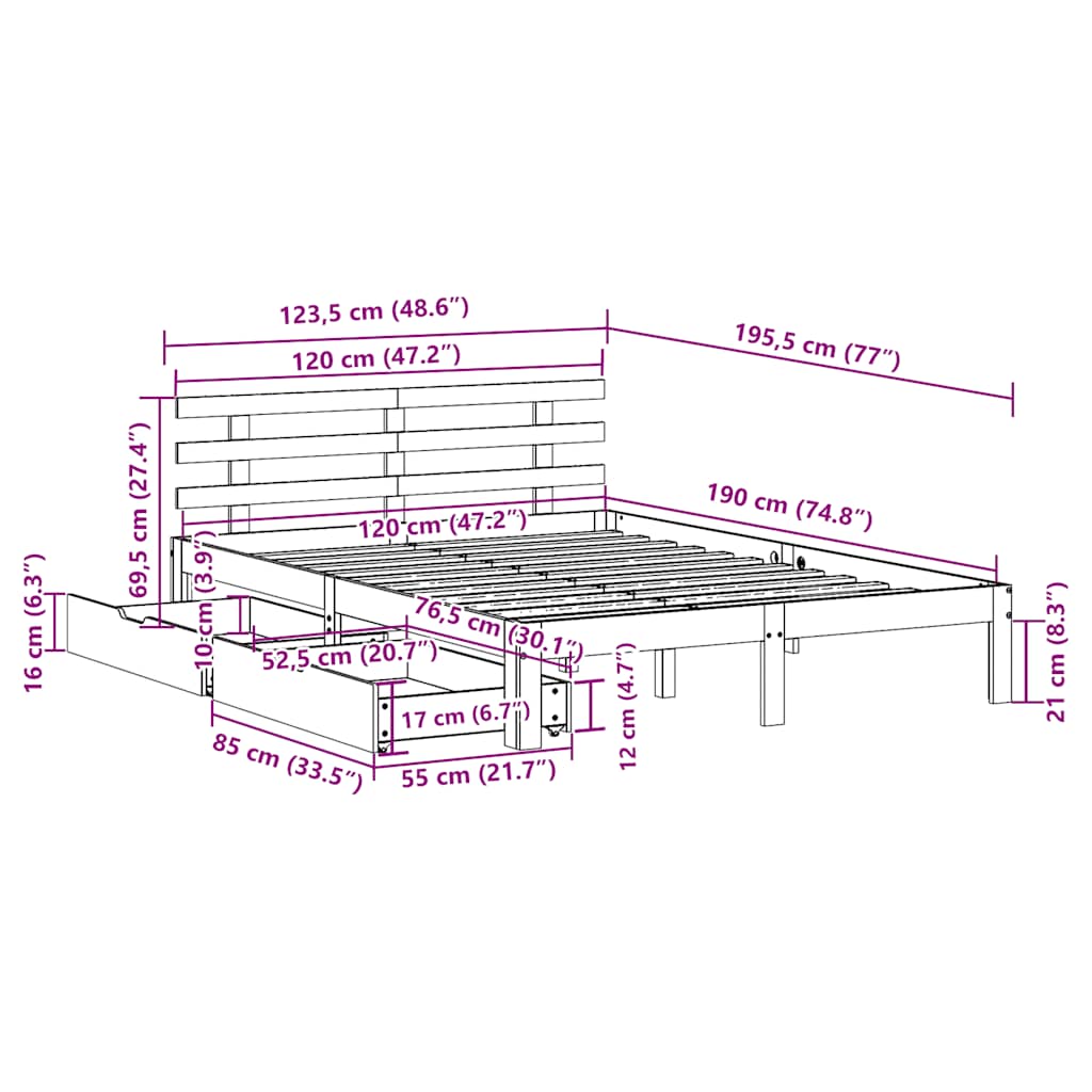 Bedframe met lades massief grenenhout wit 120x190 cm is nu te koop bij PeponiXL, paradijselijk wonen!