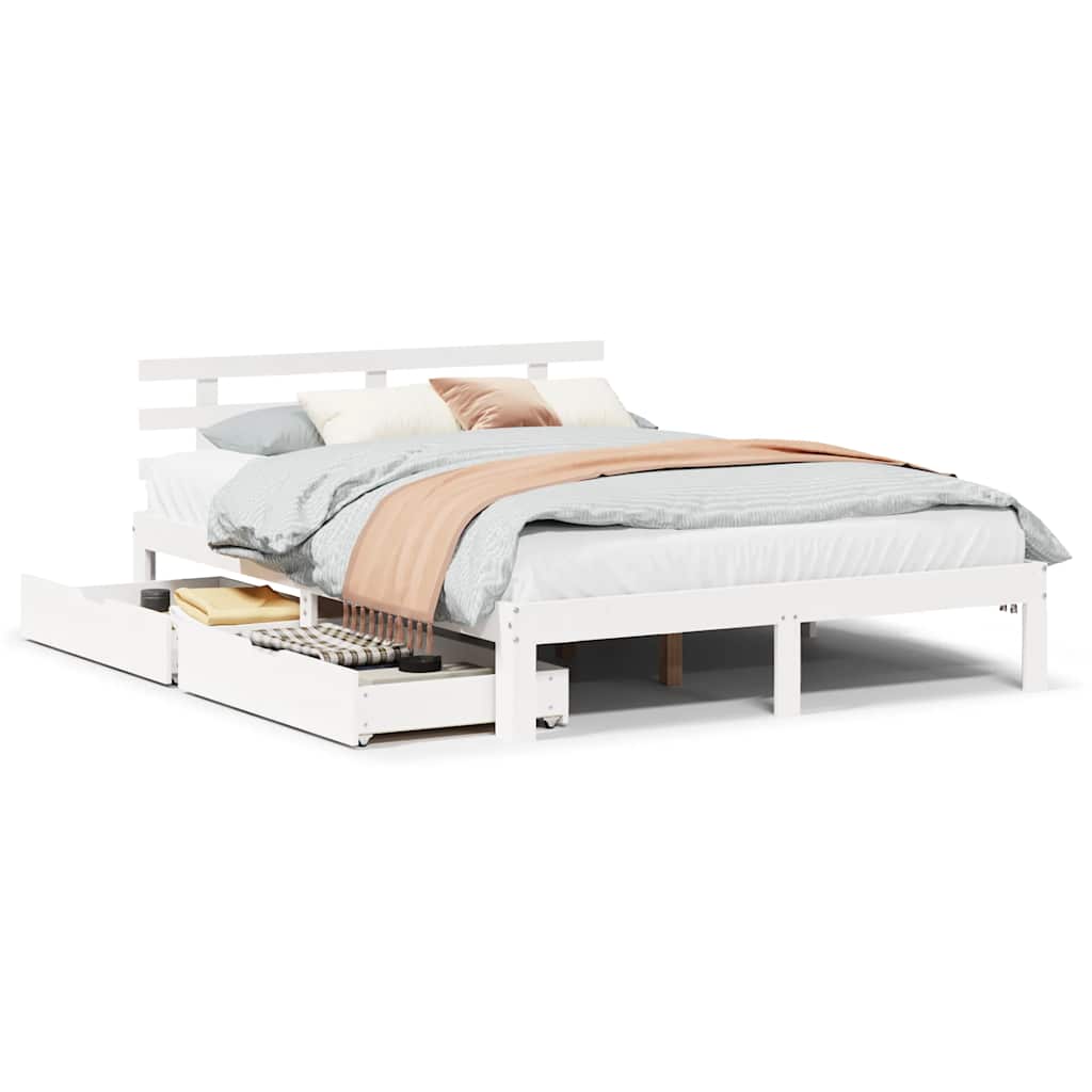 Bedframe met lades massief grenenhout wit 135x190 cm is nu te koop bij PeponiXL, paradijselijk wonen!
