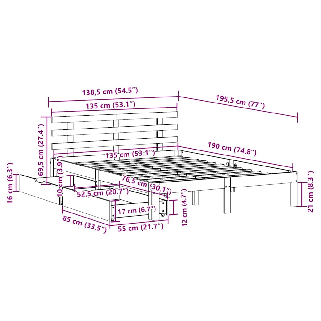 Bedframe met lades massief grenenhout wit 135x190 cm is nu te koop bij PeponiXL, paradijselijk wonen!