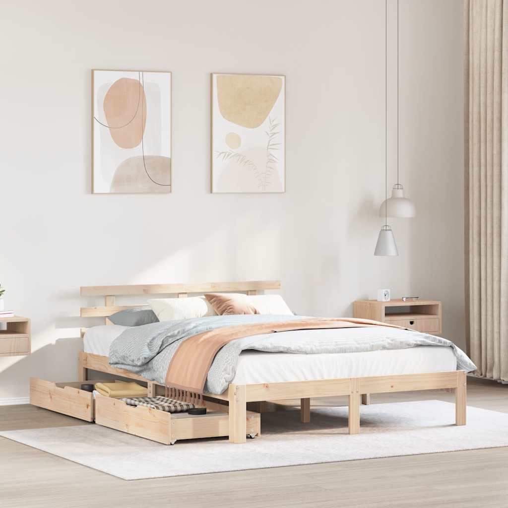 Bedframe met lades massief grenenhout 140x190 cm is nu te koop bij PeponiXL, paradijselijk wonen!