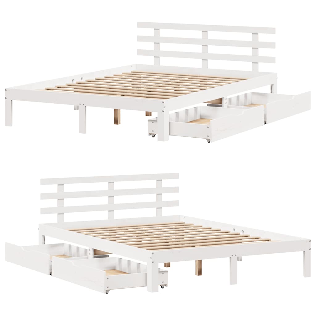 Bedframe met lades massief grenenhout wit 140x190 cm is nu te koop bij PeponiXL, paradijselijk wonen!