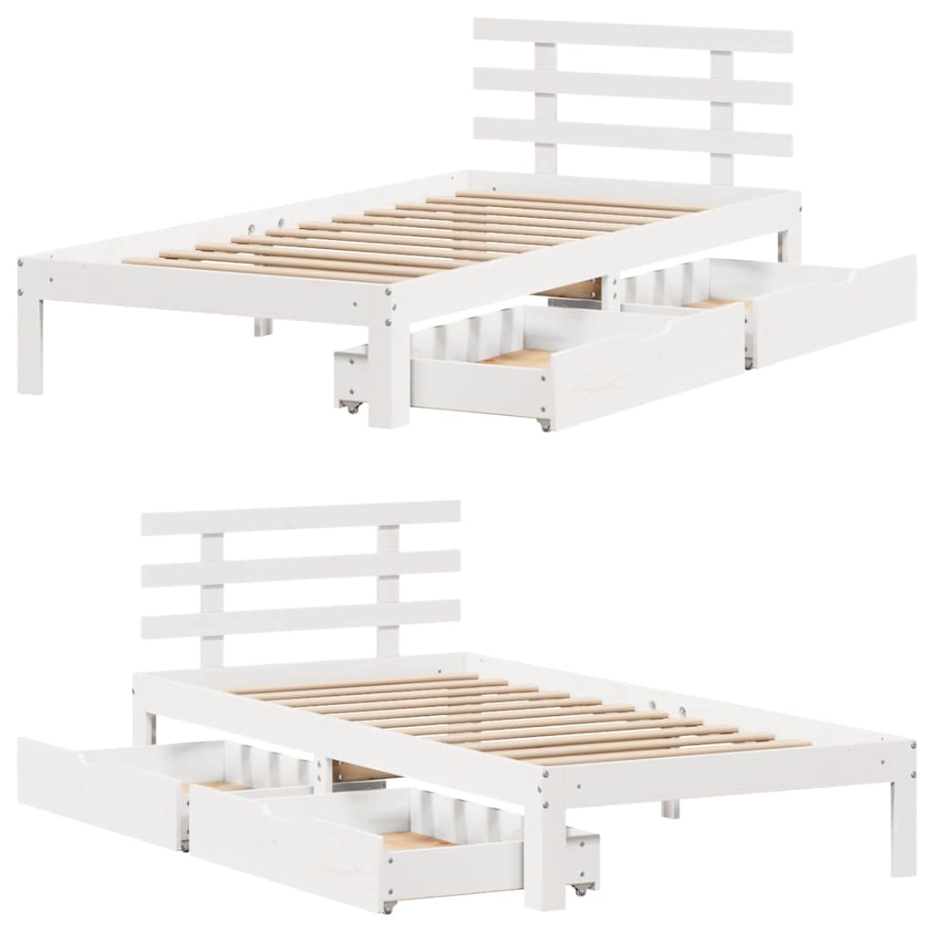 Bedframe met lades massief grenenhout wit 90x200 cm is nu te koop bij PeponiXL, paradijselijk wonen!