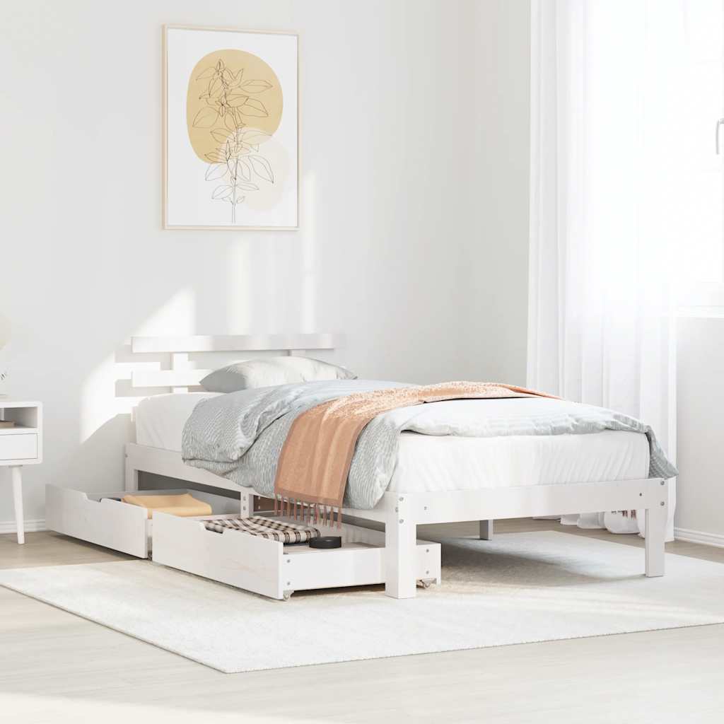 Bedframe met lades massief grenenhout wit 90x200 cm is nu te koop bij PeponiXL, paradijselijk wonen!