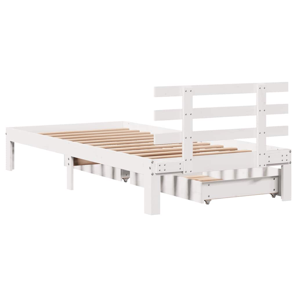 Bedframe met lades massief grenenhout wit 100x200 cm is nu te koop bij PeponiXL, paradijselijk wonen!