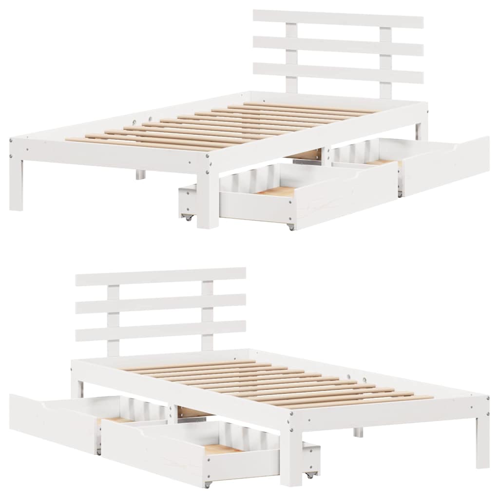 Bedframe met lades massief grenenhout wit 100x200 cm is nu te koop bij PeponiXL, paradijselijk wonen!