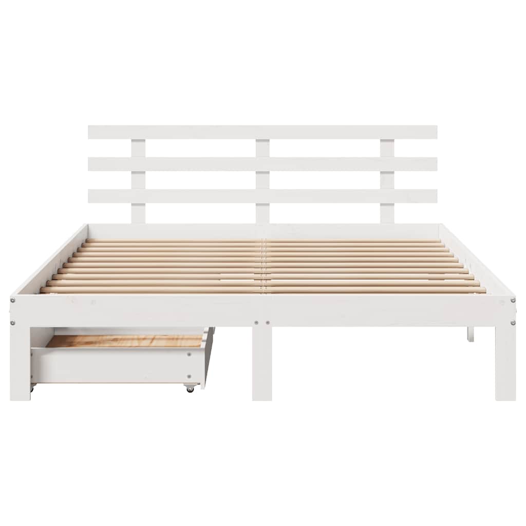 Bedframe met lades massief grenenhout wit 120x200 cm is nu te koop bij PeponiXL, paradijselijk wonen!