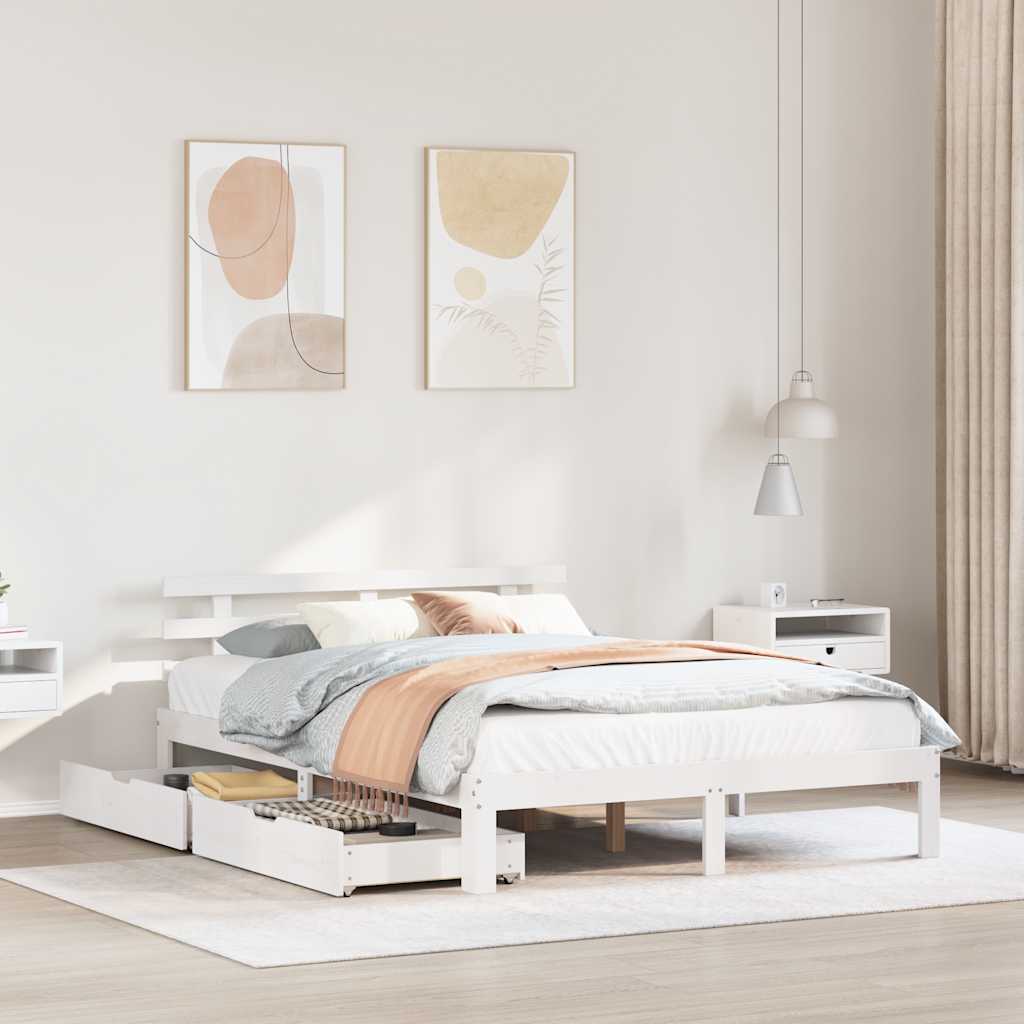 Bedframe met lades massief grenenhout wit 120x200 cm is nu te koop bij PeponiXL, paradijselijk wonen!