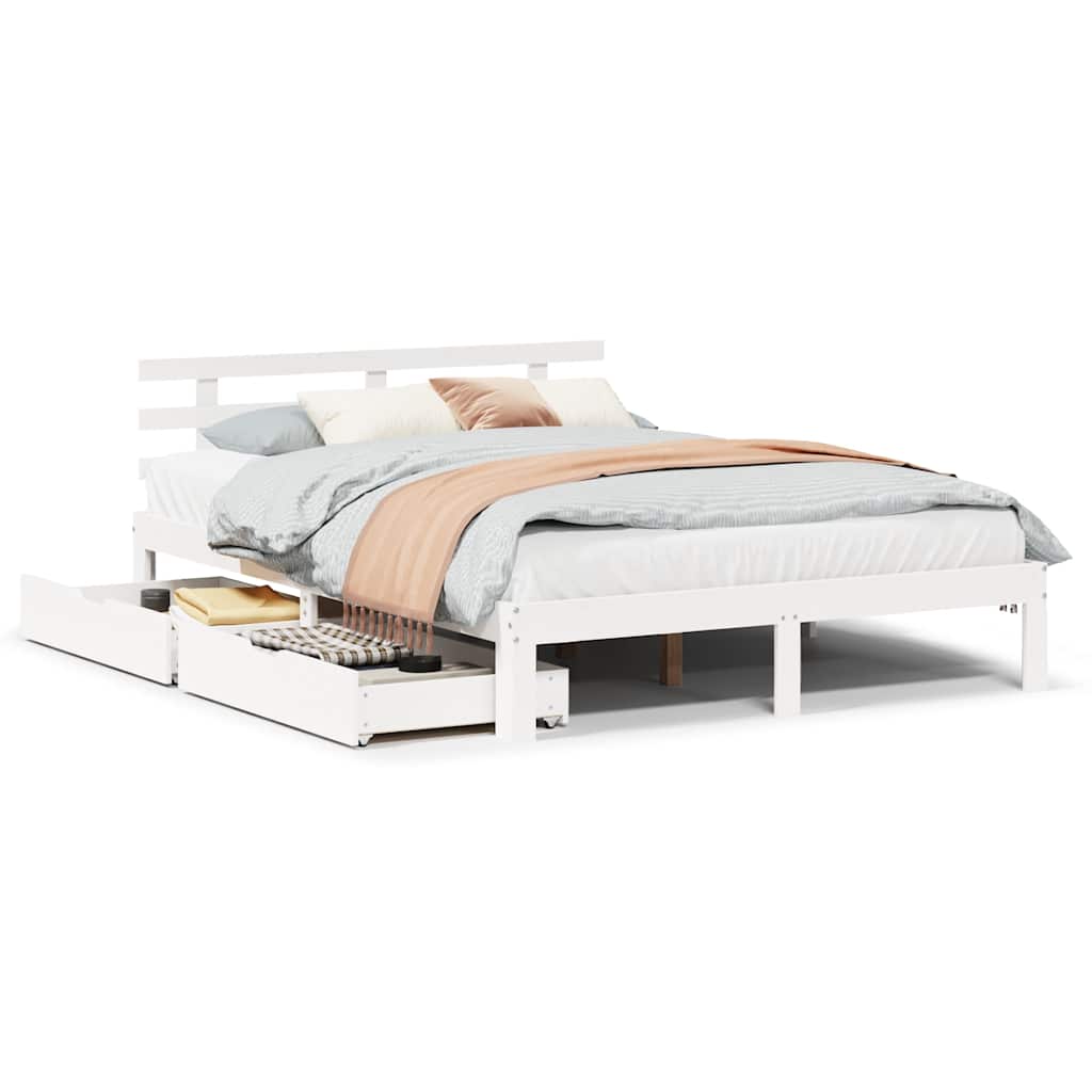 Bedframe met lades massief grenenhout wit 140x200 cm is nu te koop bij PeponiXL, paradijselijk wonen!