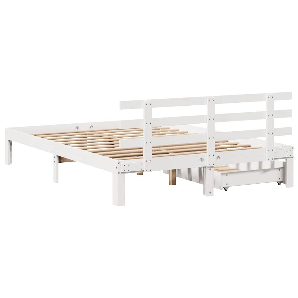 Bedframe met lades massief grenenhout wit 140x200 cm is nu te koop bij PeponiXL, paradijselijk wonen!