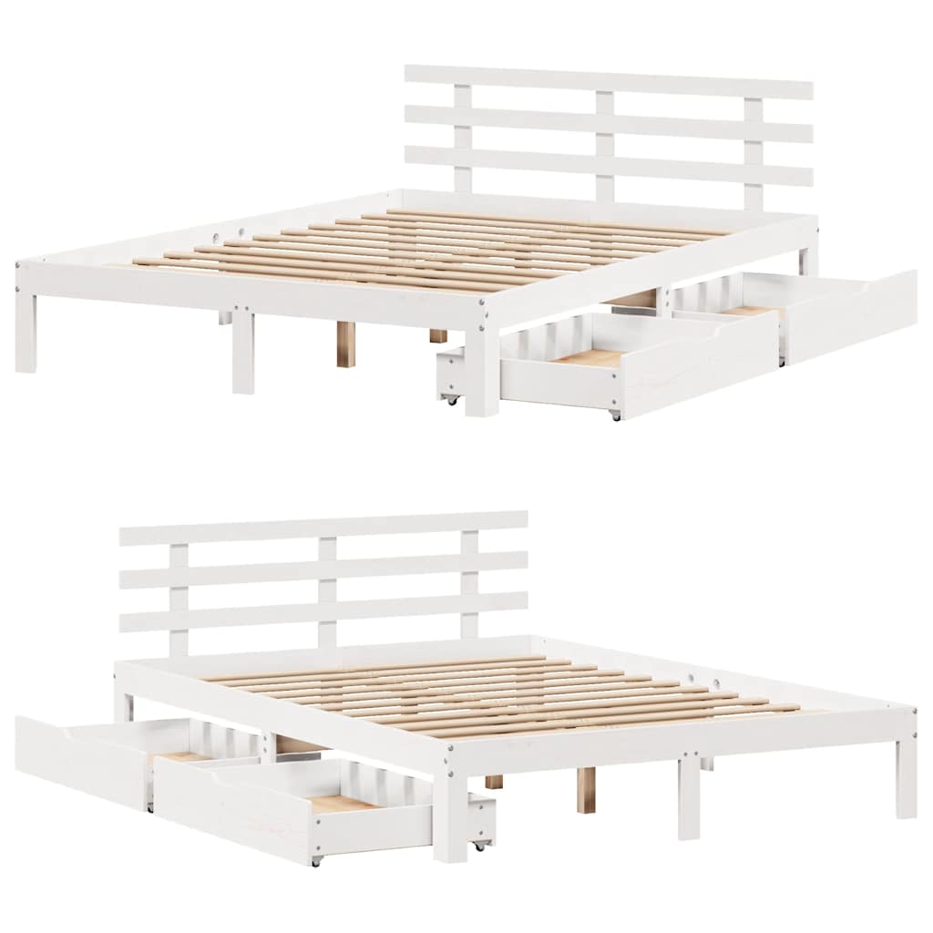 Bedframe met lades massief grenenhout wit 140x200 cm is nu te koop bij PeponiXL, paradijselijk wonen!