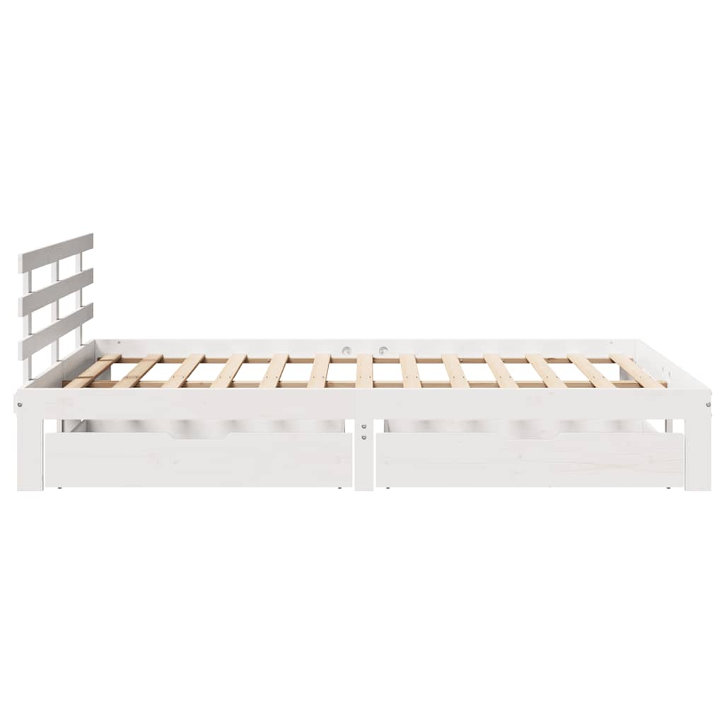 Bedframe met lades massief grenenhout wit 150x200 cm is nu te koop bij PeponiXL, paradijselijk wonen!