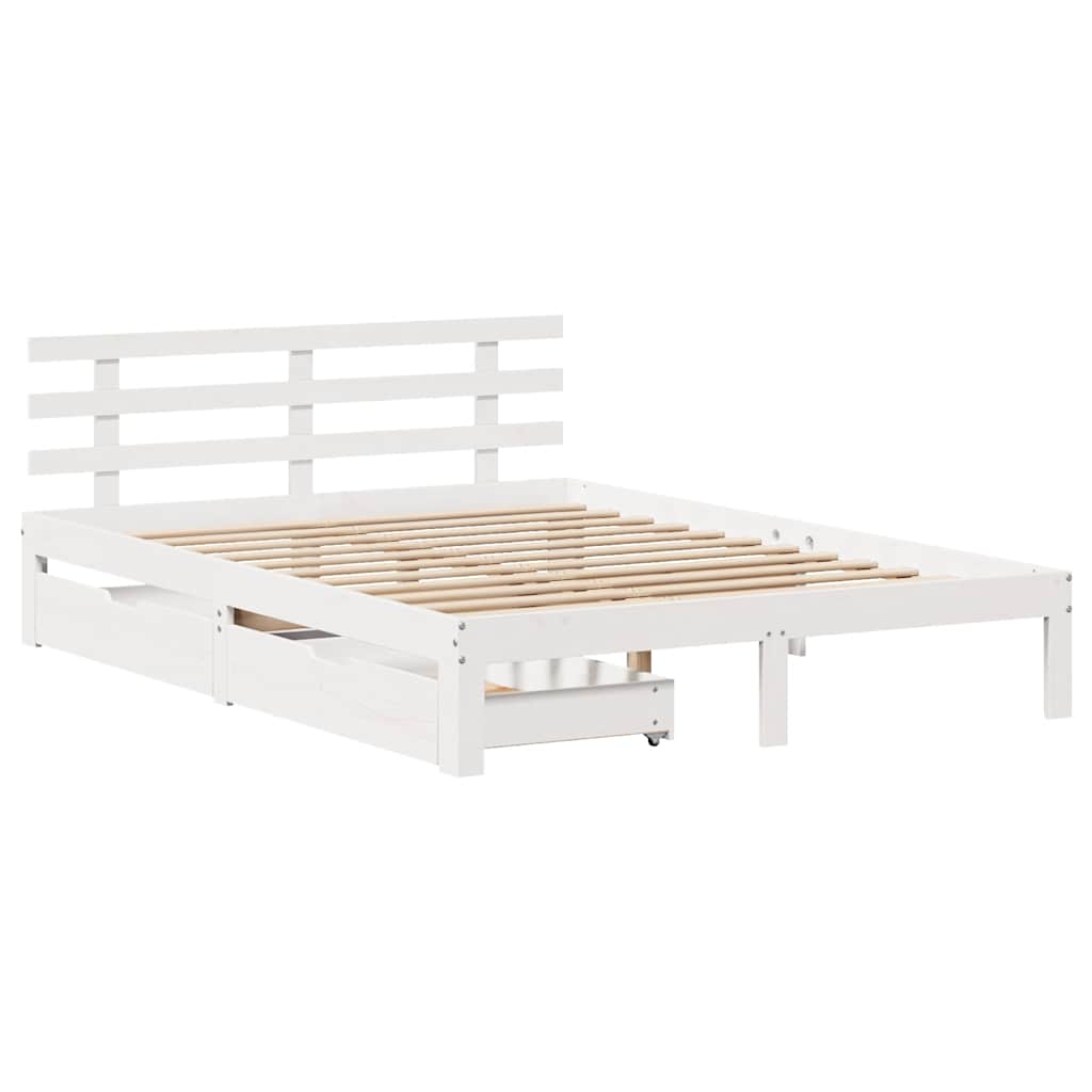 Bedframe met lades massief grenenhout wit 160x200 cm is nu te koop bij PeponiXL, paradijselijk wonen!