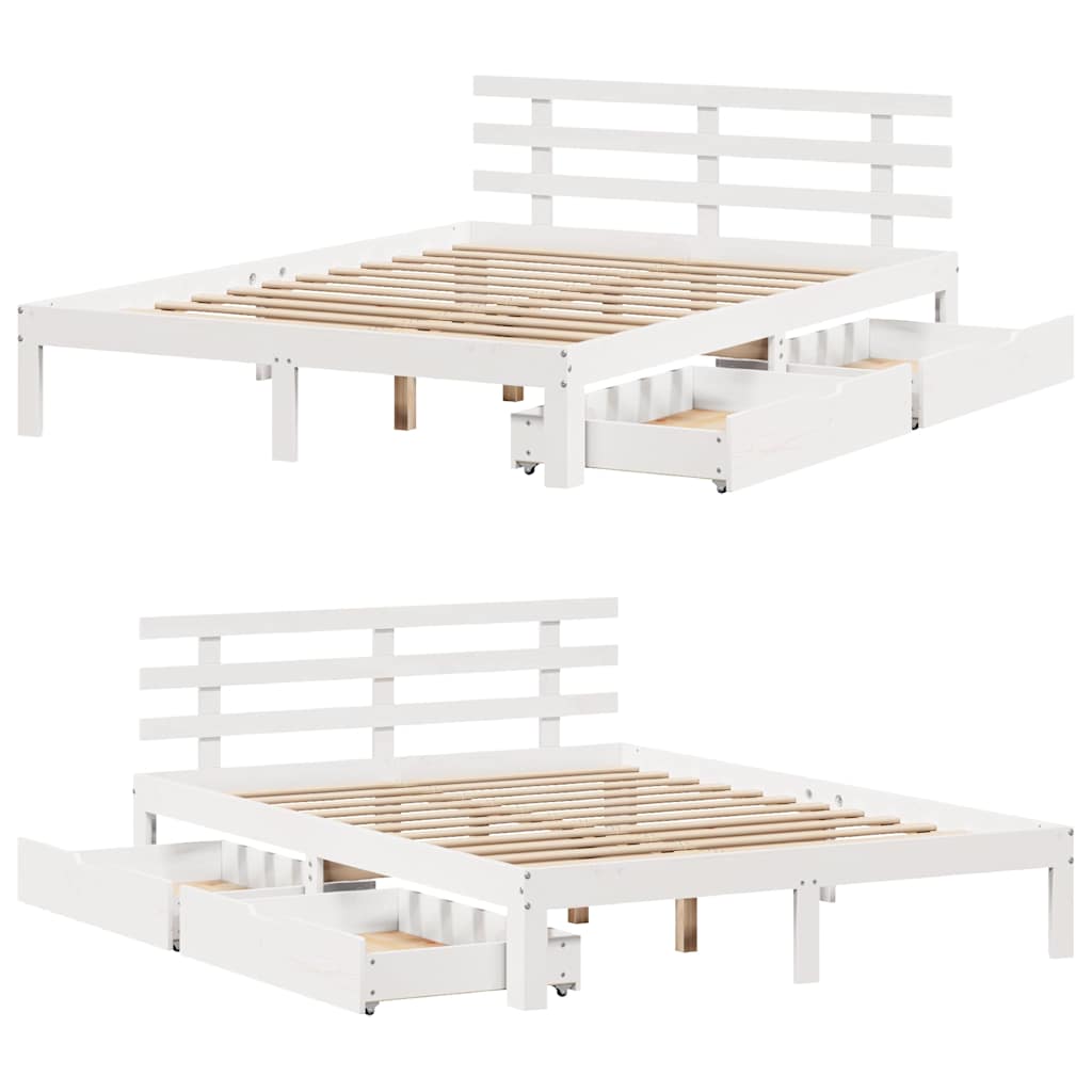 Bedframe met lades massief grenenhout wit 160x200 cm is nu te koop bij PeponiXL, paradijselijk wonen!