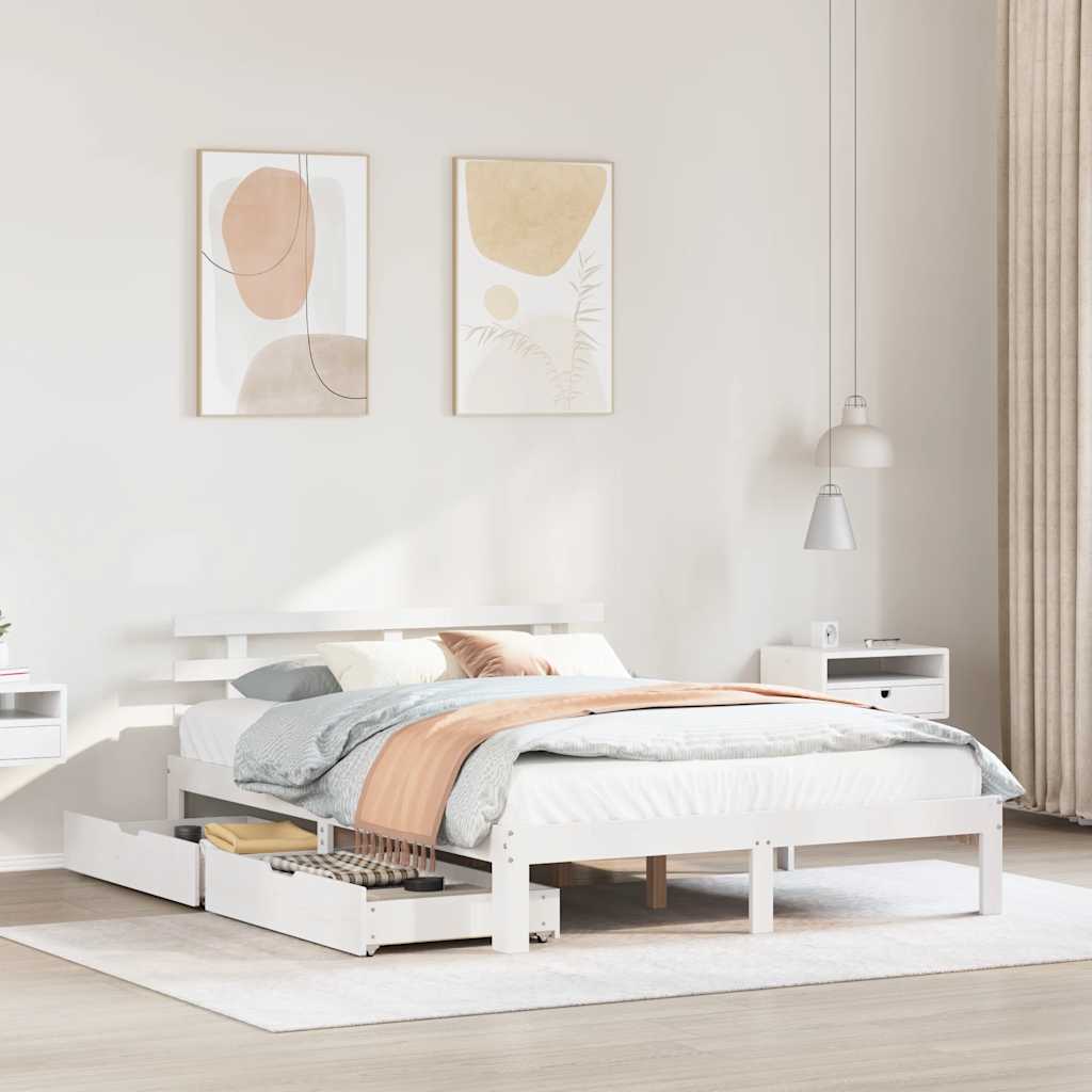 Bedframe met lades massief grenenhout wit 160x200 cm is nu te koop bij PeponiXL, paradijselijk wonen!
