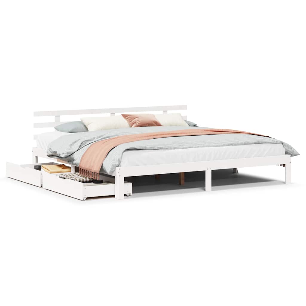 Bedframe met lades massief grenenhout wit 180x200 cm is nu te koop bij PeponiXL, paradijselijk wonen!