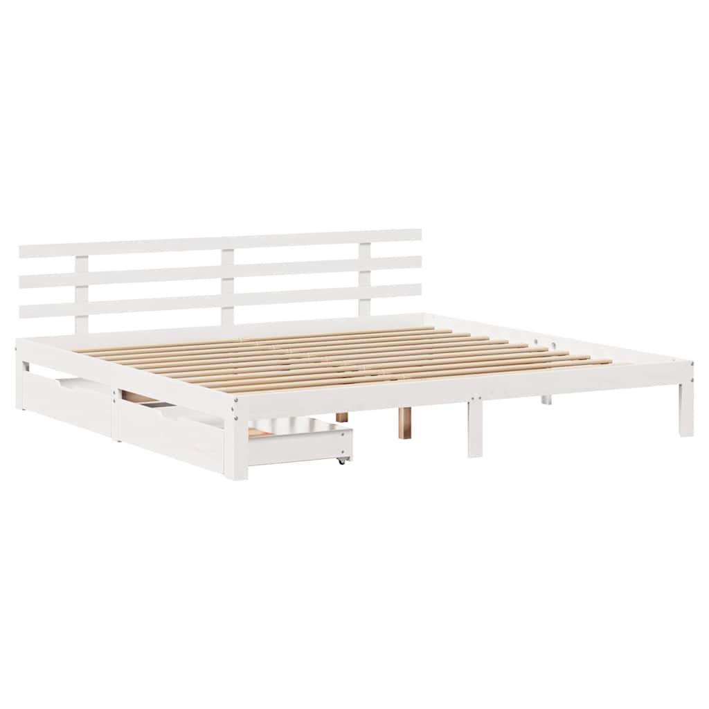 Bedframe met lades massief grenenhout wit 180x200 cm is nu te koop bij PeponiXL, paradijselijk wonen!