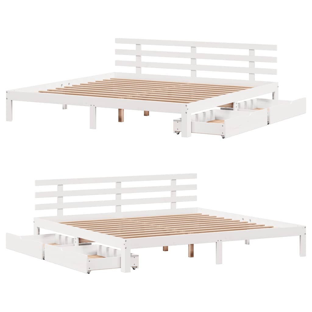 Bedframe met lades massief grenenhout wit 180x200 cm is nu te koop bij PeponiXL, paradijselijk wonen!