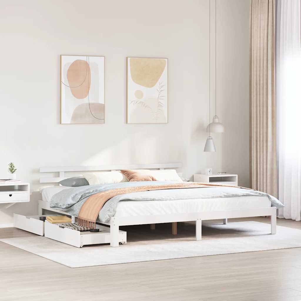 Bedframe met lades massief grenenhout wit 180x200 cm is nu te koop bij PeponiXL, paradijselijk wonen!