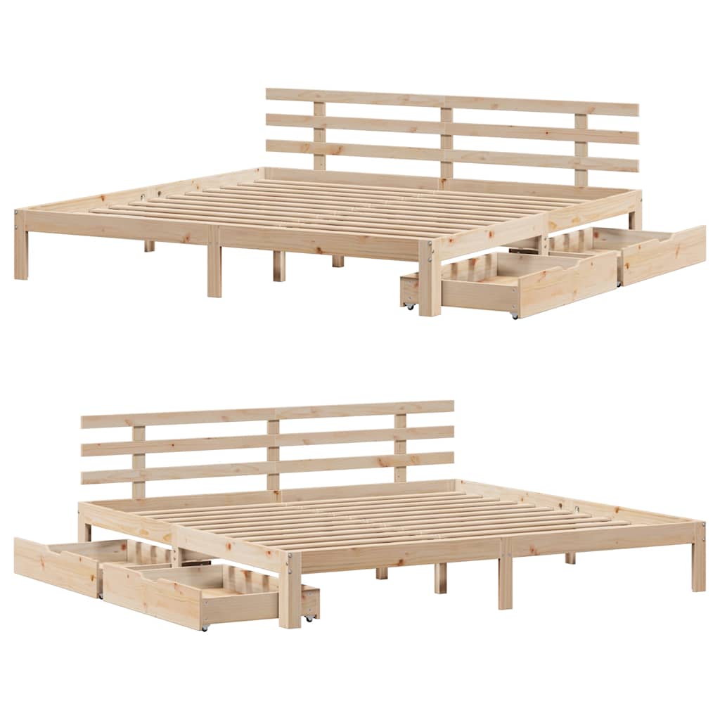 Bedframe met lades massief grenenhout 200x200 cm is nu te koop bij PeponiXL, paradijselijk wonen!