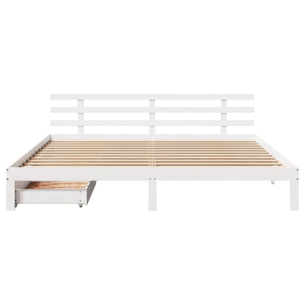 Bedframe met lades massief grenenhout wit 200x200 cm is nu te koop bij PeponiXL, paradijselijk wonen!
