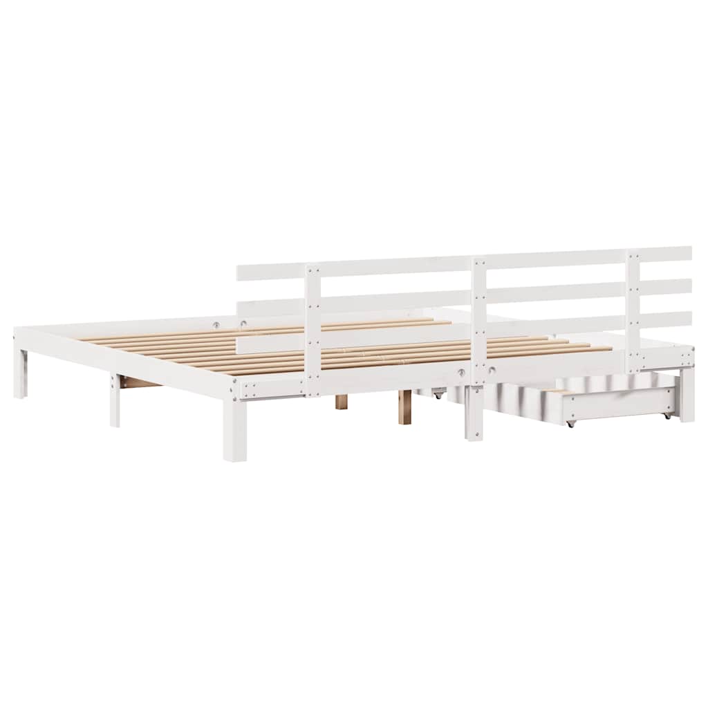 Bedframe met lades massief grenenhout wit 200x200 cm is nu te koop bij PeponiXL, paradijselijk wonen!