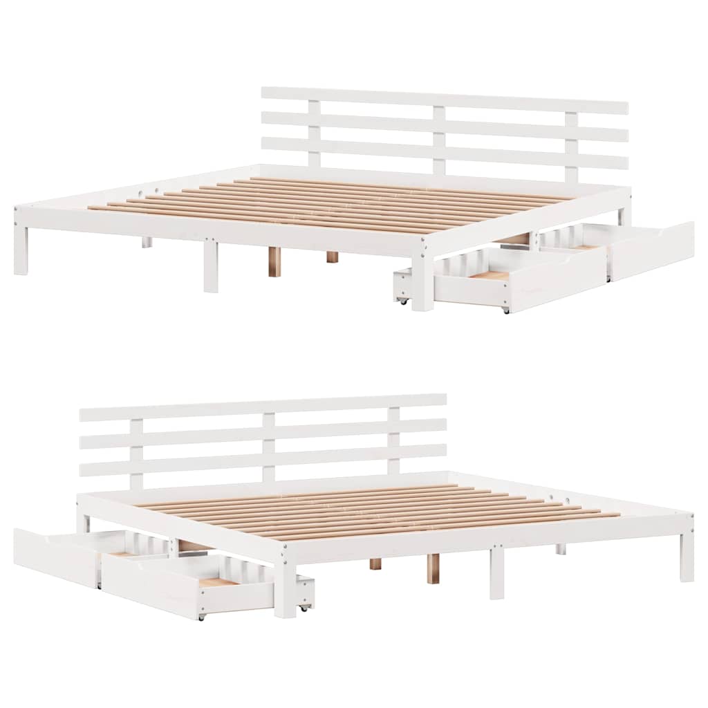 Bedframe met lades massief grenenhout wit 200x200 cm is nu te koop bij PeponiXL, paradijselijk wonen!