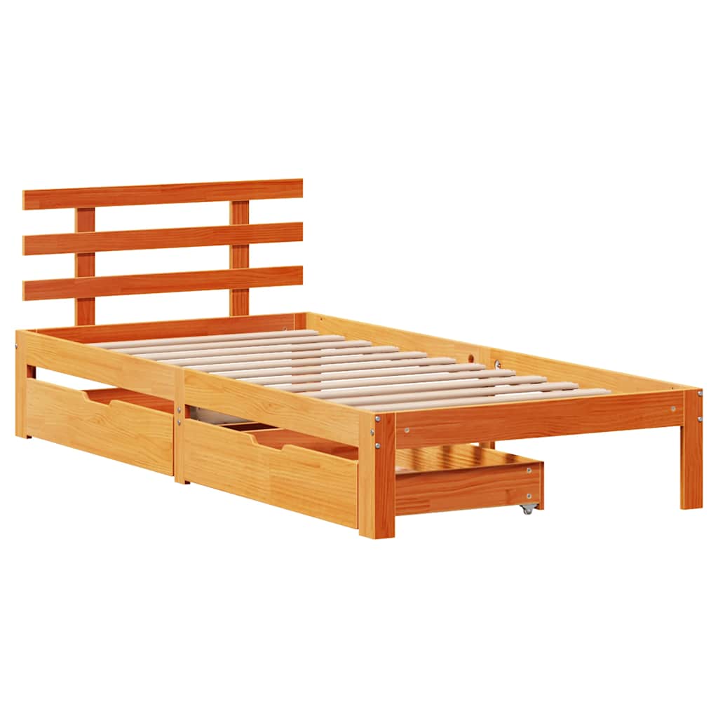 Bedframe met lades massief grenenhout wasbruin 75x190 cm is nu te koop bij PeponiXL, paradijselijk wonen!