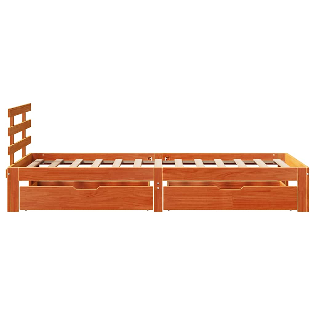 Bedframe met lades massief grenenhout wasbruin 75x190 cm is nu te koop bij PeponiXL, paradijselijk wonen!
